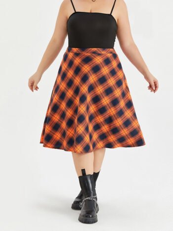 Halloween High Waist Plaid Print Skirt
