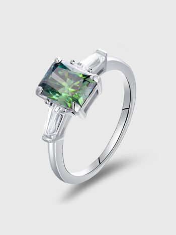 D Color VVS Sterling Silver 925 Green Moissanite Engagement Ring