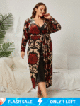 Plus Floral Velvet Tie Front Pajama