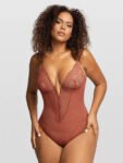 Contrast Lace Crotch Opening Cami Shapewear Bodysuit
