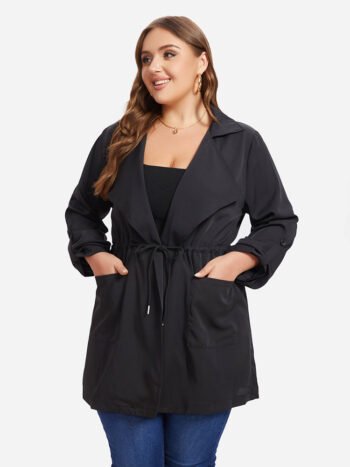 Drawstring Waist Pocket Coat