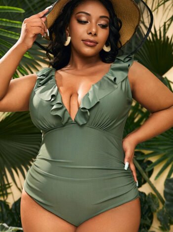 Ruffle Trim One Piece Swimsuit