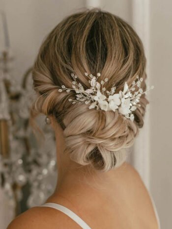Ceramic Pearl Hair Comb For Bride With Handmade Braided