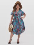 Paisley Print Wrap Belted Curve Hem Dress