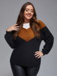 Plus Colorblock Contrast Waffle Sweater