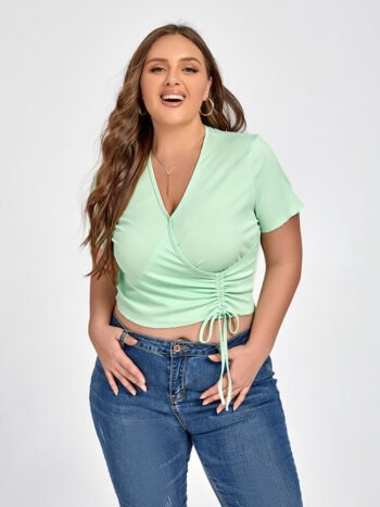 Plus Green Crisscross Drawstring Tee