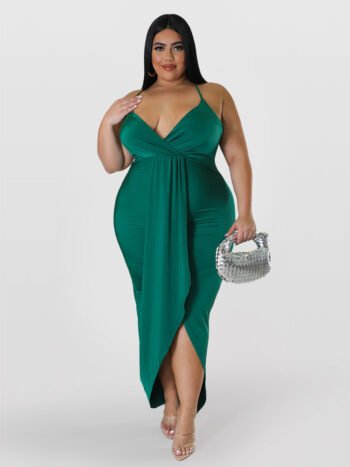 V-Neck Ruched Adjustable Ditsy Bodycon Sundress