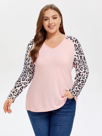 Contrast Leopard Raglan Sleeve Tee