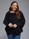 Plus Dolman Sleeve Scalloped Hem Knit Sweaters