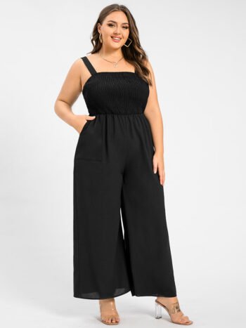 Plus Black Pocket Shirred Cami Jumpsuit