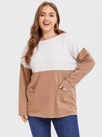 Two Tone Drop Shoulder Dual Pocket Knit Tee