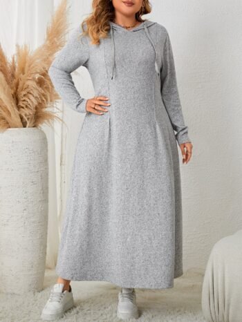 Soft Heather Grey Hooded Loose Pullover Maxi Dress