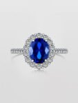 Classic Oval Sapphire Halo Moissanite Engagement Ring