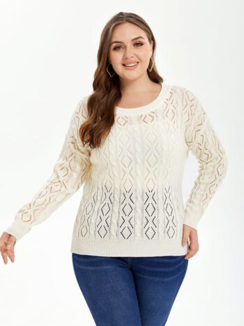 Solid Pointelle Knit Drop Shoulder Sweater