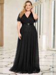 Solid Wrap V Neck Mesh Bridesmaid Dress