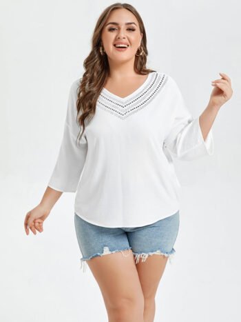 Solid V-Neck Studded Detail Tee