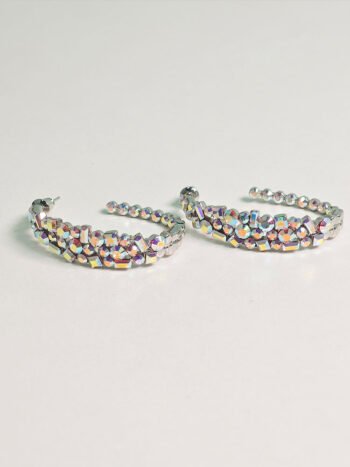 C-Shape Crystal Embellished Trendy Hoop Earring