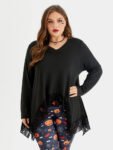 Halloween Contrast Lace Asymmetrical Hem Blouse