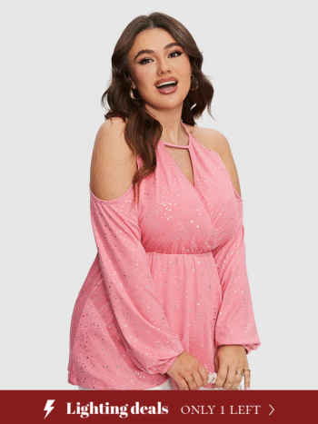 Cold Shoulder Keyhole Neckline Peplum Blouse