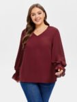 V-Neck Flounce Sleeve Blouse