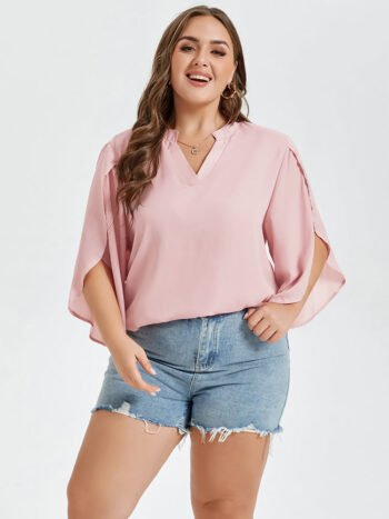 Plain Notched Neck Cut Out Blouse