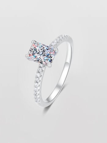 S925 Sterling Silver 1 Carat Rectangle Moissanite Ring