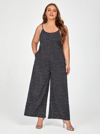 Plus Black Polka Dot Spaghetti Strap Jumpsuit