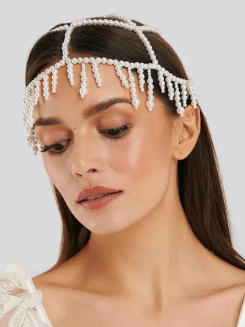 Pearl Tassel Hair Chain Bridal Wedding Headpiece