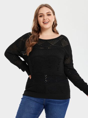 Pointelle Knit Boat Neck Sweater