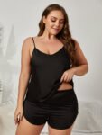 Plus Black Spaghetti Strap Split Pajama Set
