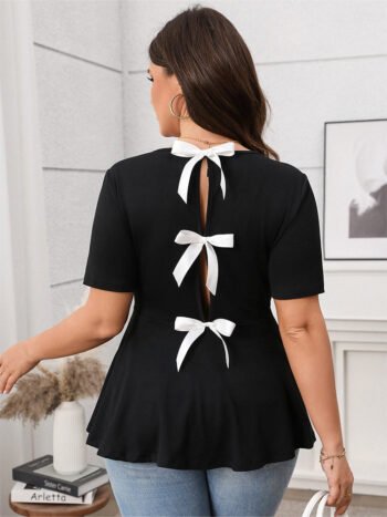 Hollow Out Bow Decor Peplum Tee