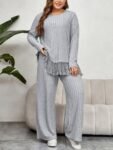 Two-Piece Gray Fringe Knit Loungewear Set