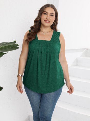 Plus Ruched Square Neck Notched Hem Tank Top
