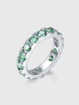 925 Sterling Silver, Gold Plated Round Green Moissanite Ring