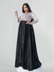 Plus Black and Beige Floral Embroidered Satin Maxi Dress