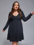 Plus V-Neck Tie Back Ruffle Hem Dress