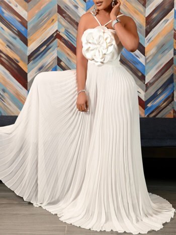 3D Flower Wide Leg Pleated Sleeveless Jumpsuit