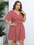 Geo Print V Neck Elastic Waist Dress