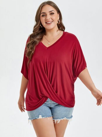Crisscross Wrap V-Neck Batwing Sleeve Tee