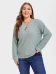 V Neck Solid Button Detail Tee