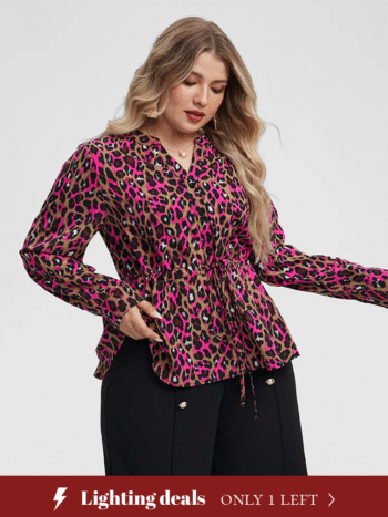 Leopard Print Drawstring Waist Blouse