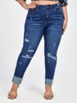 Plus Blue Zipper Fly Ripped Skinny Jeans