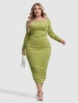 Square Neck Ruched Bodycon Dress