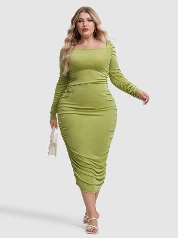 Square Neck Ruched Bodycon Dress