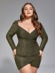 Ruched Wrap Hem Glitter Bodycon Dress