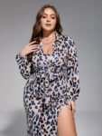 Plus Leopard Print Collar Open Front Blouse--Just Blouse