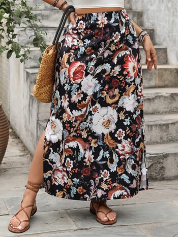 Floral Print Split Hem Skirts