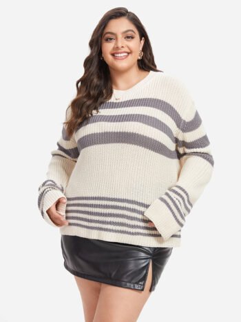 Striped Pattern Drop Shoulder Sweater