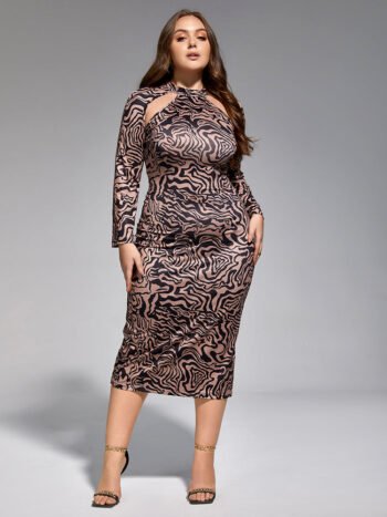 Plus Water Ripple Cut Out Midi Dress