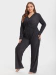 V-Neck Twist Front Glitter Jumpsuit